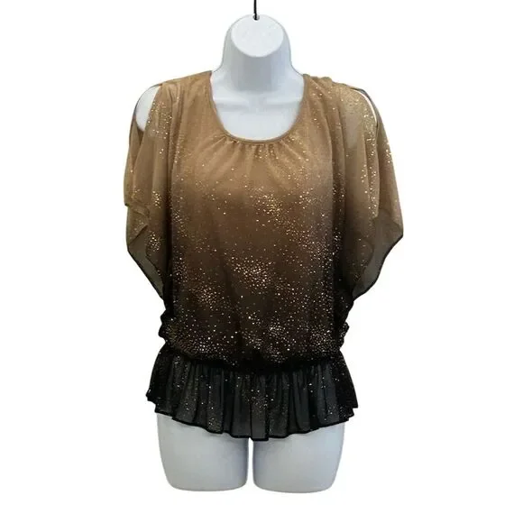 Dressbarn Women's Gold Ombre Glitter Blouse Size S Flutter Sleeve - Picture 6 of 6